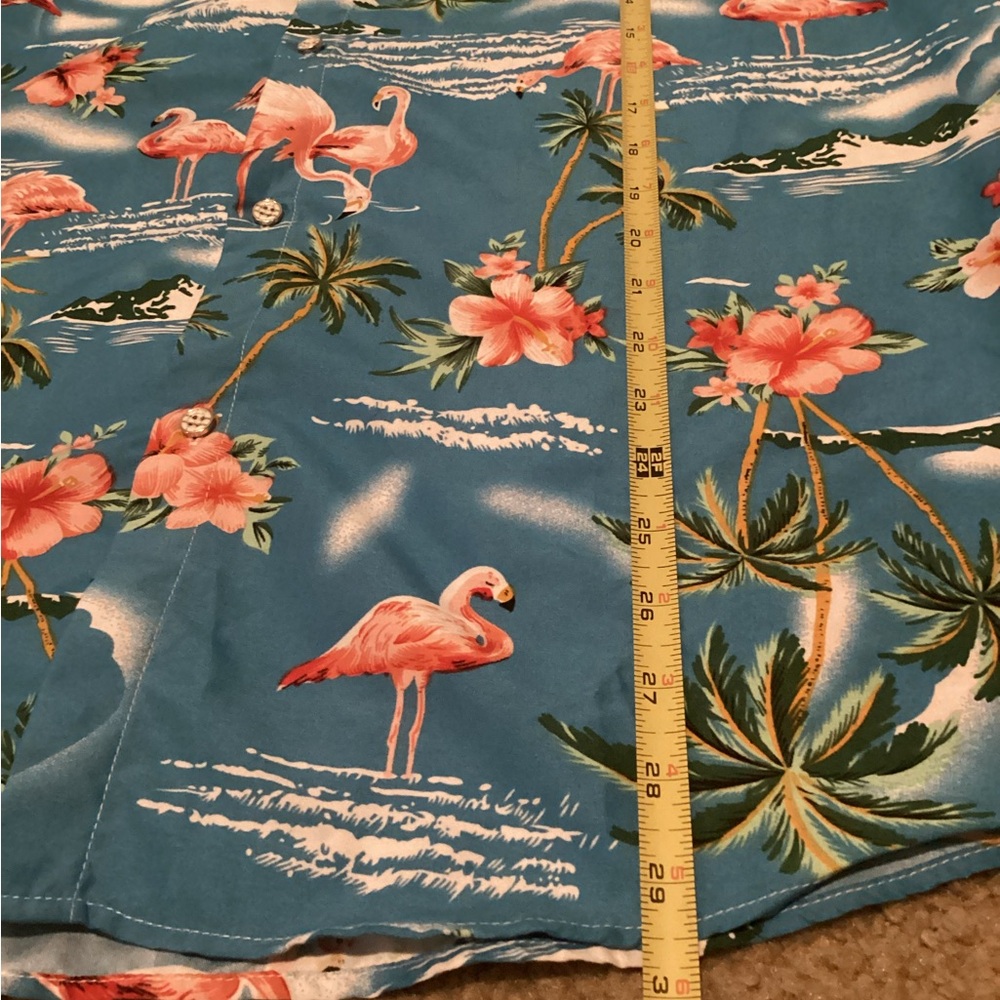 SSLR Blue Flamingo Print Short-Sleeve Button-Down Shirt. B12 - Picture 7 of 7